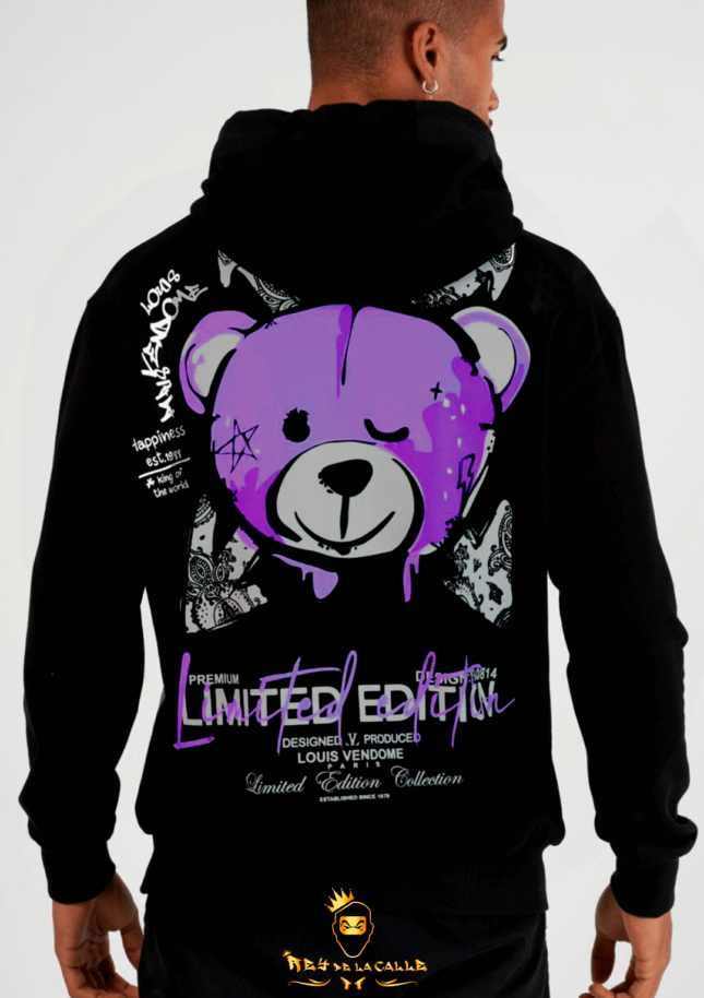 Sudadera Louis Vendome Negra Oso Lila