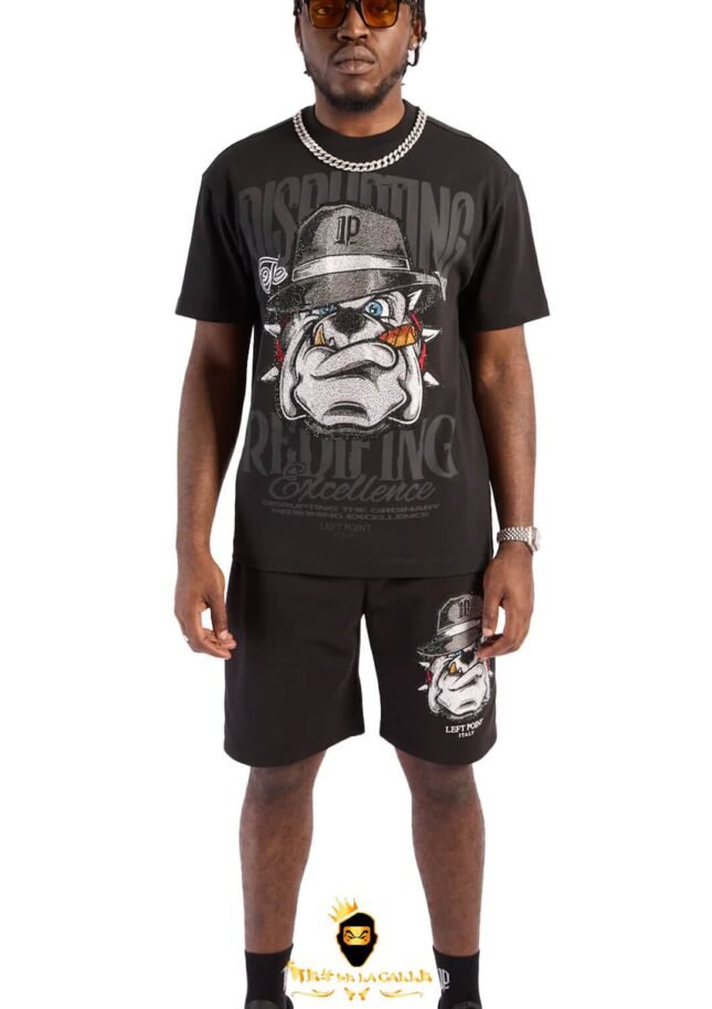 Conjunto Left Point Negro Pedrería Brillante Bulldog