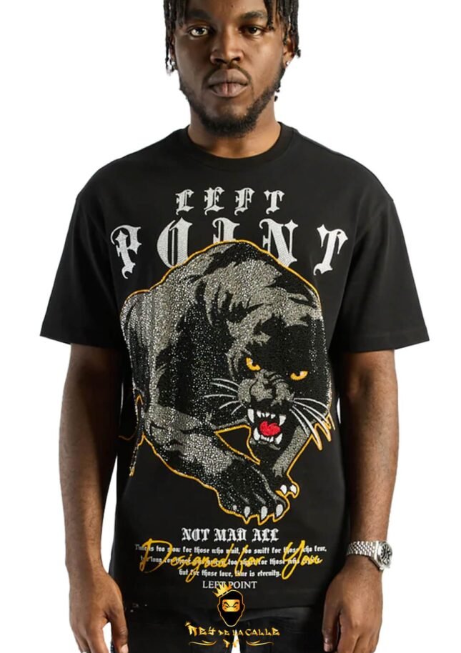 Camiseta Left Point Negra  Pedrería Brillante Pantera Negra