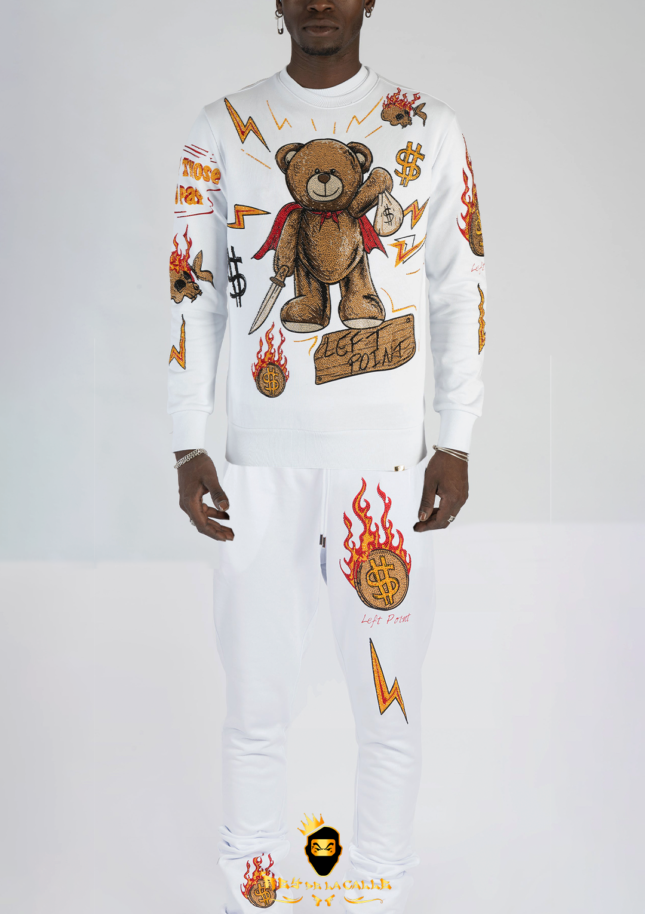 Conjunto Left Point Blanco Pedrería Brillante Oso Con Capa