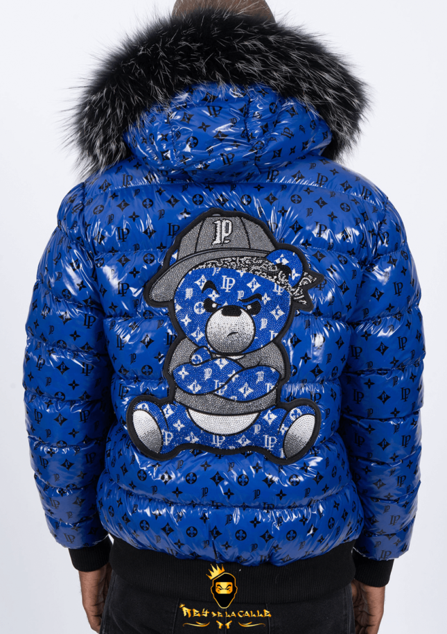 Chaqueta Left Point Azul Pedrería Brillante Oso Azul Gorra