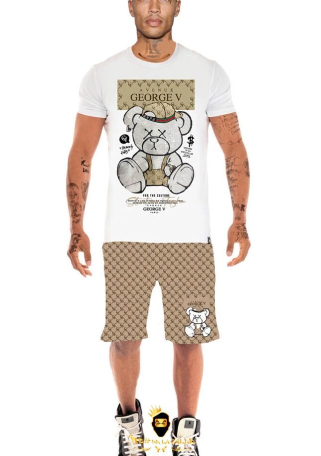 Conjunto Avenue George V Paris Blanco Pedrería Brillante Oso