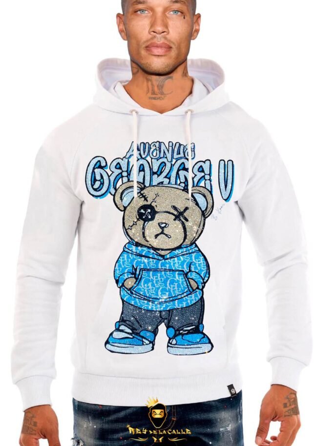 Sudadera Avenue George V París Blanca Pedrería Brillante Oso Con Sudadera Azul