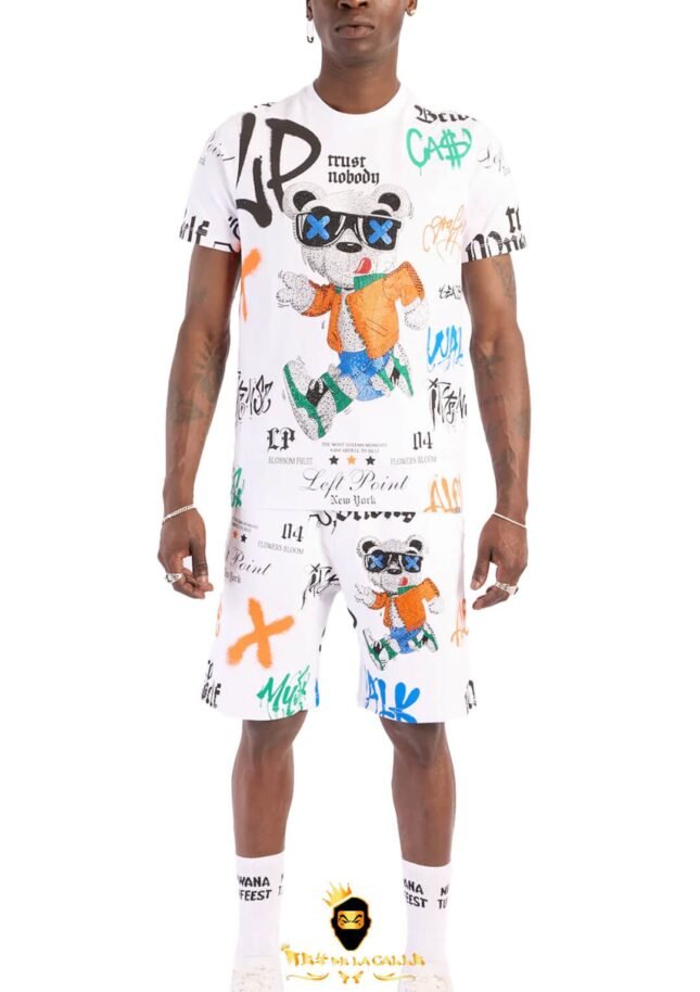 Conjunto Left Point Blanco Pedrería Brillante Oso Trust Nobody