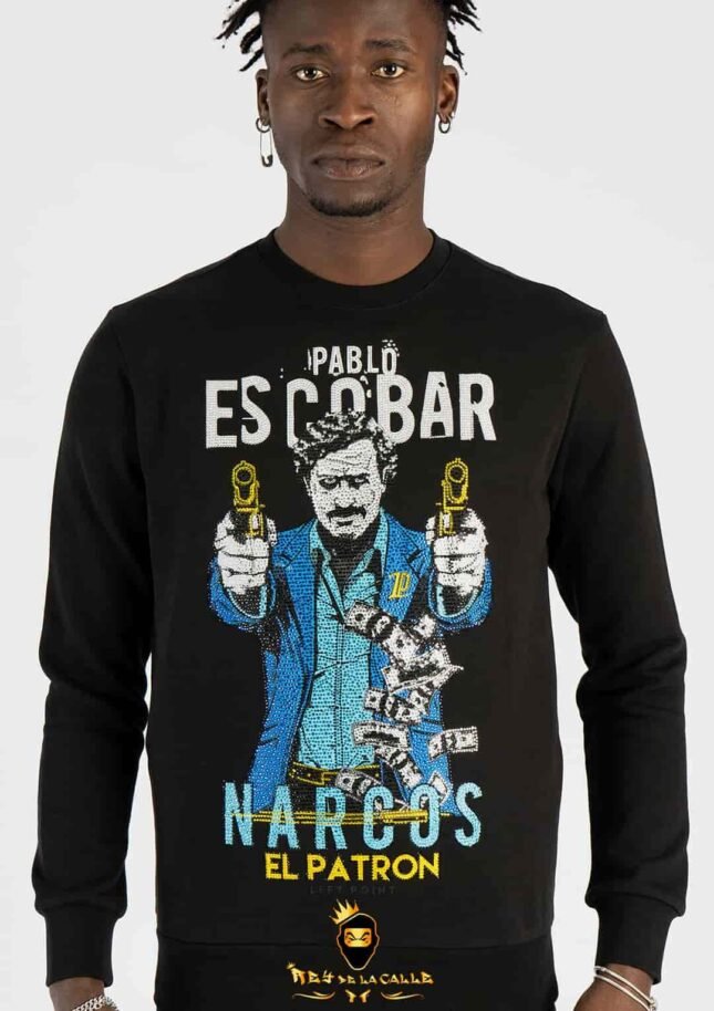 Sudadera Left Point Negra Pedrería Brillante Pablo Escobar