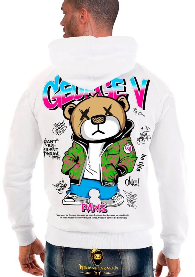 Sudadera Avenue George V París Blanca Oso Beige