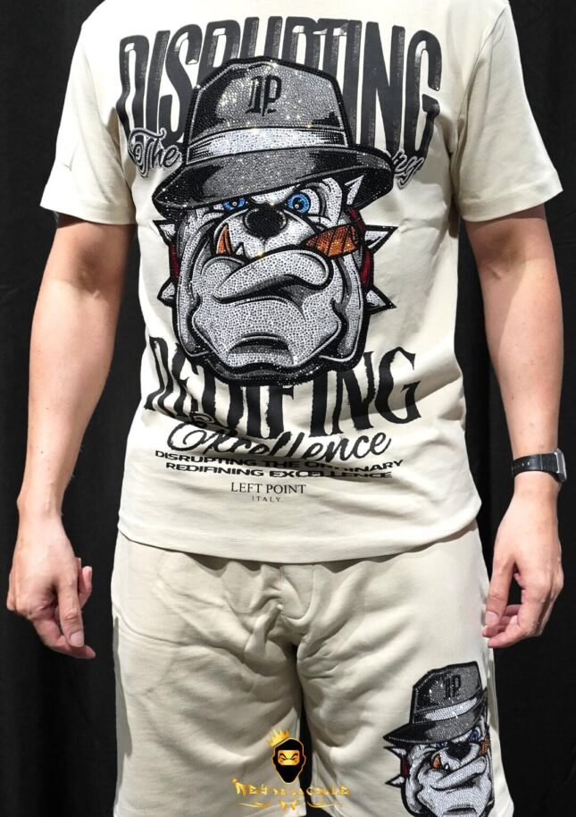 Conjunto Left Point Beige Pedrería Brillante Bulldog