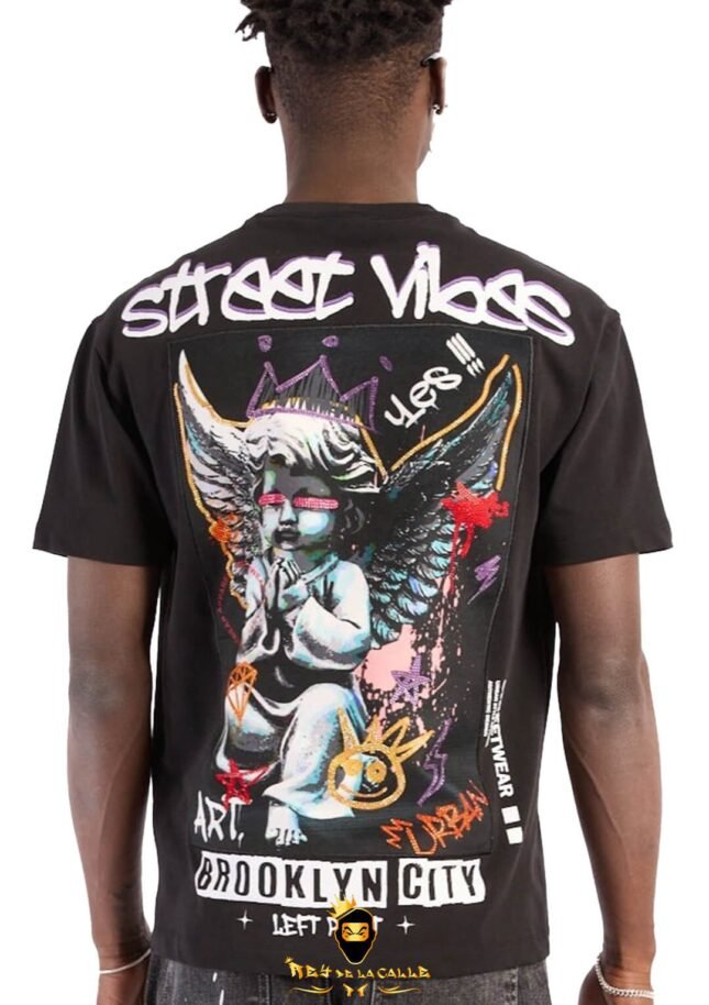 Camiseta Left Point Negra Pedrería Brillante Street Vibes