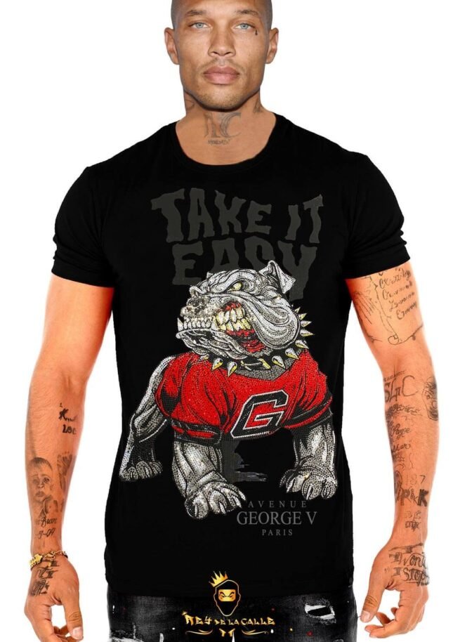 Camiseta Avenue George V París Negra Pedrería Brillante Take It Easy