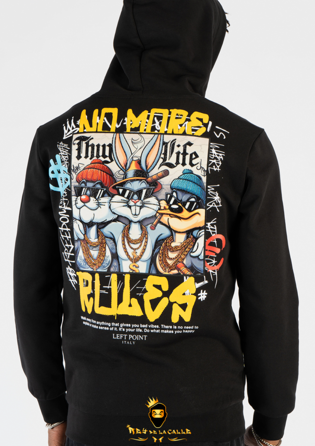 Sudadera Left Point Negra Pedrería Brillante Conejo No More Rules