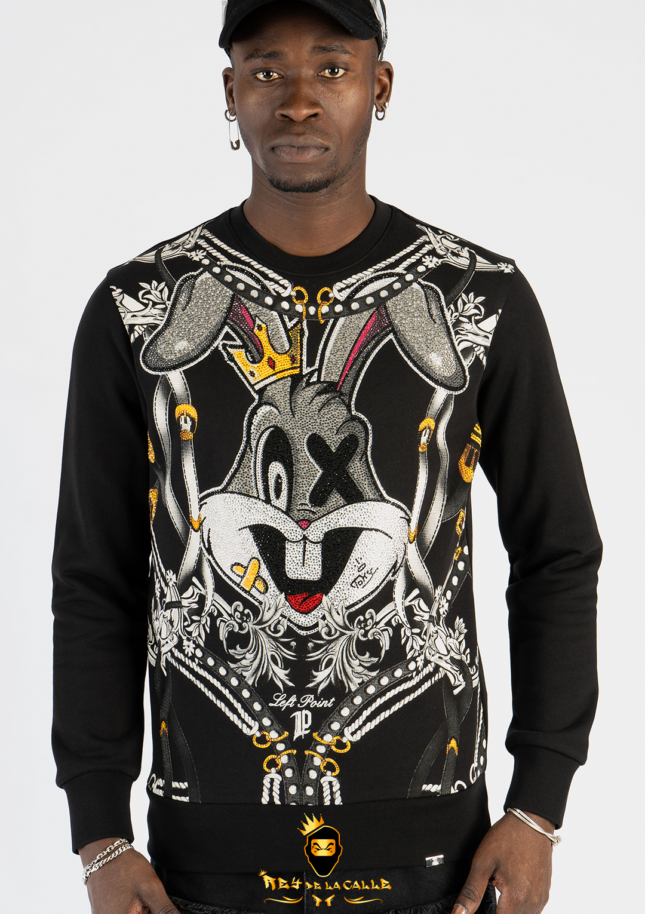 Sudadera Left Point Negra Pedrería Brillante Conejo Psycho
