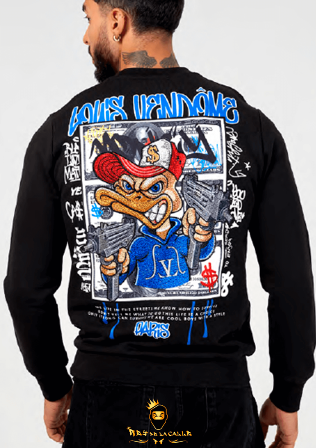 Sudadera Louis Vendome Negra Pedrería Brillante Pato Uzis