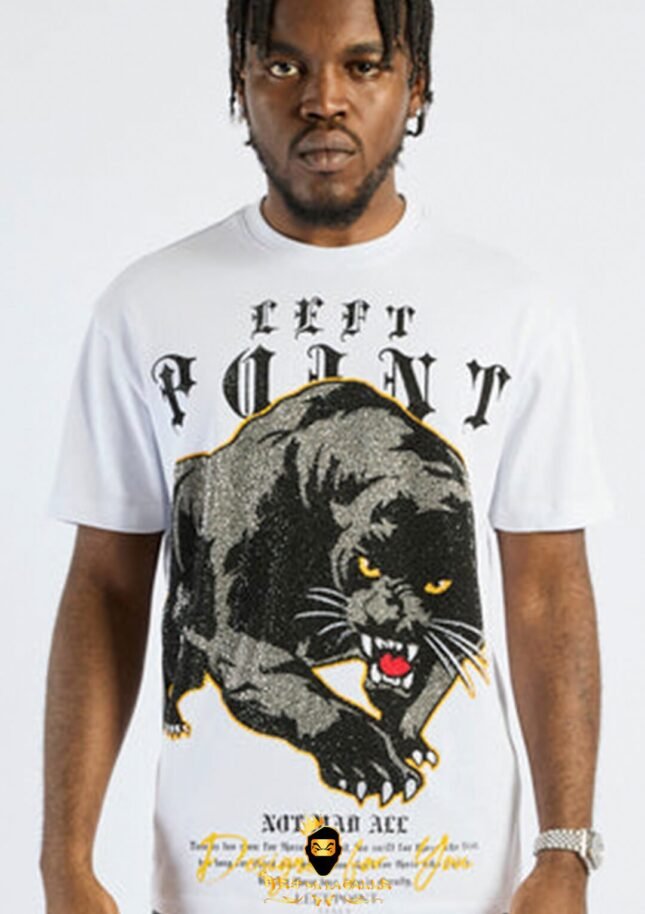 Camiseta Left Point Blanca Pedrería Brillante Pantera