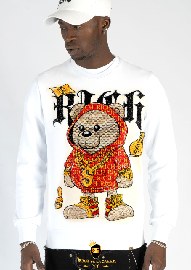 Sudadera Left Point Blanca Pedrería Brillante Oso Sueter Rojo