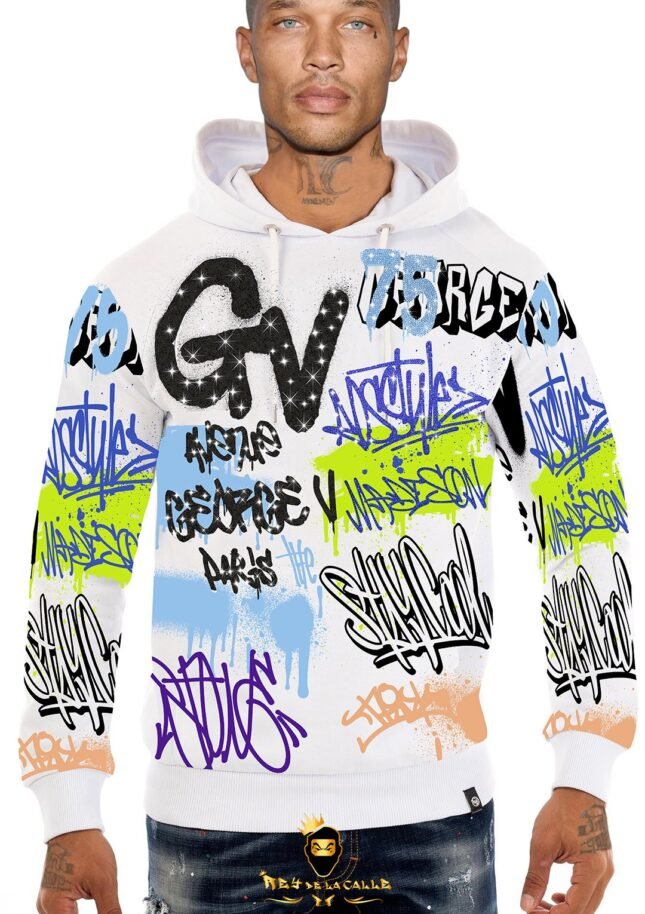 Sudadera Avenue George V París Blanca Pedrería Brillante GV Grafittis