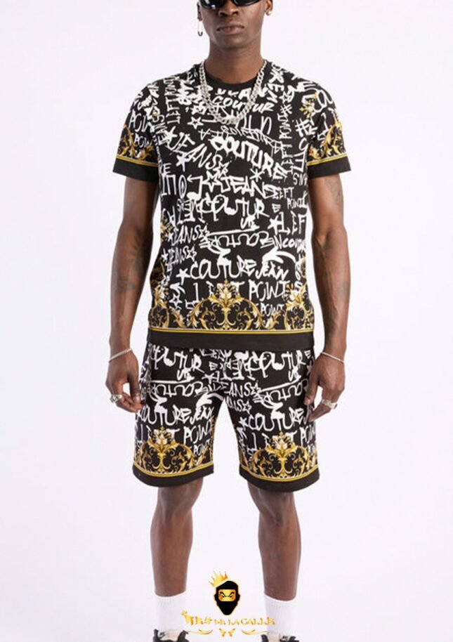 Conjunto Left Point Negro Con Blanco y Dorado