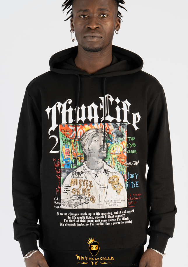 Sudadera Left Point Negra Pedrería Brillante Thug Life