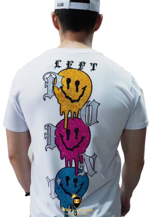 Camiseta Left Point Blanca Pedrería Brillante Emoticon