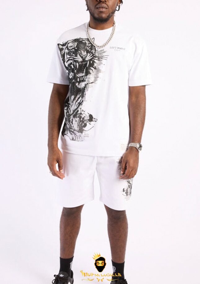 Conjunto Left Point Blanco Pedrería Brillante Tigre