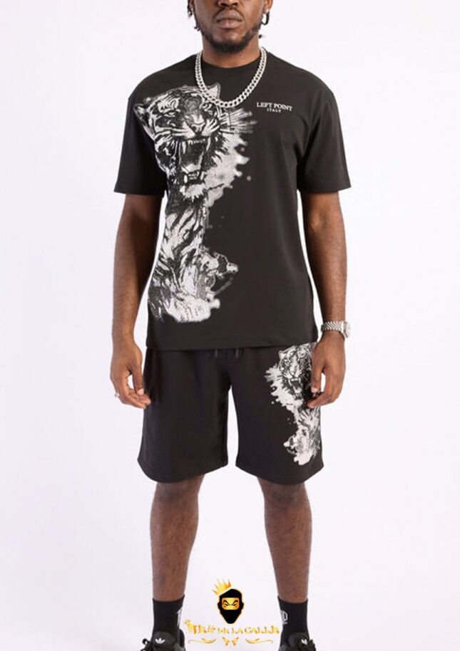 Conjunto Left Point Negro Pedrería Brillante Tigre