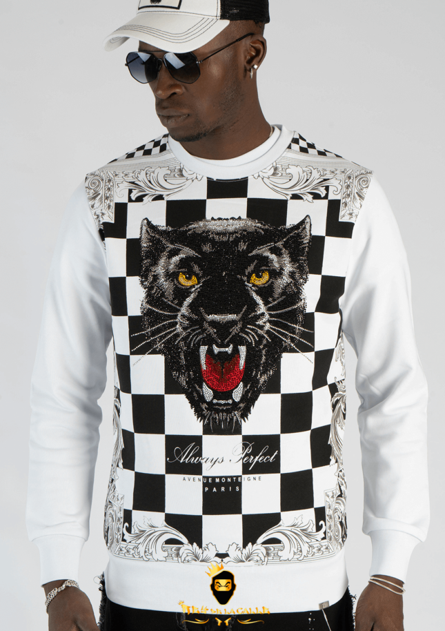Sudadera Left Point Blanco/Negro Pedrería Brillante Pantera