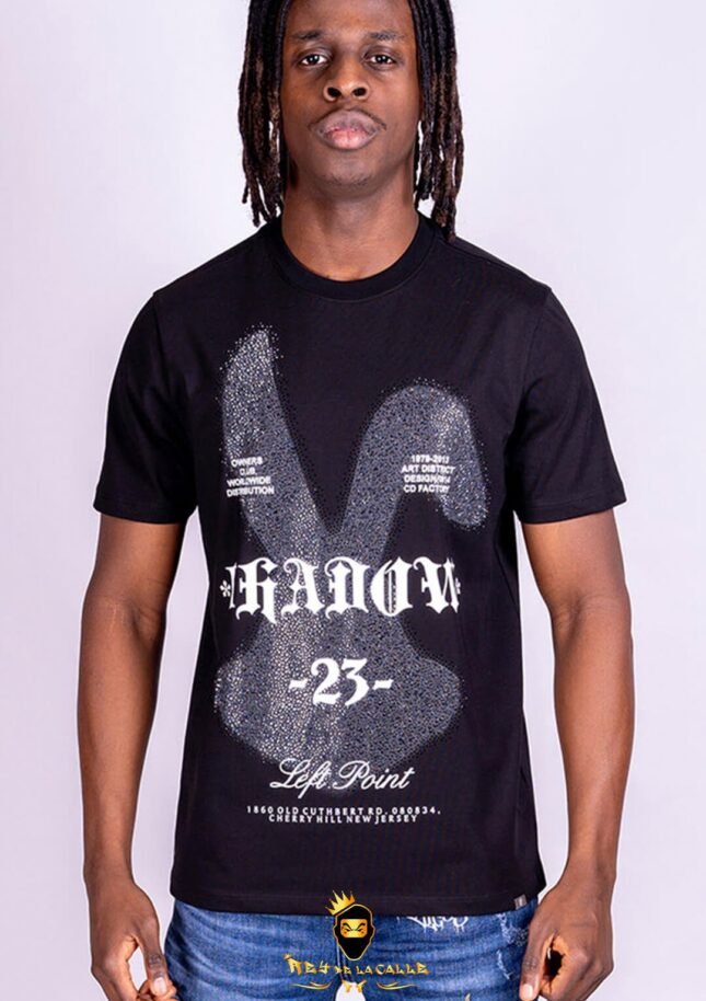 Camiseta Left Point Negra Pedrería Brillante Conejo 23