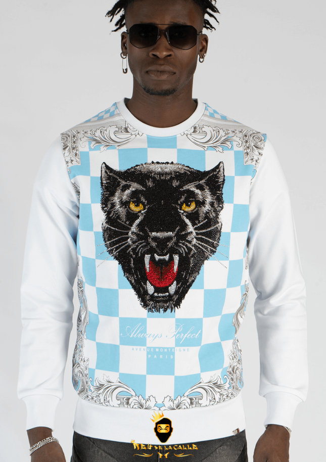 Sudadera Left Point Blanco/Azul Pedrería Brillante Pantera