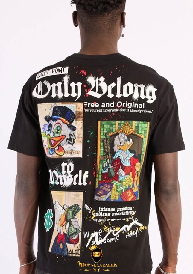 Camiseta Left Point Negra Pedrería Brillante Only Belong To Myself