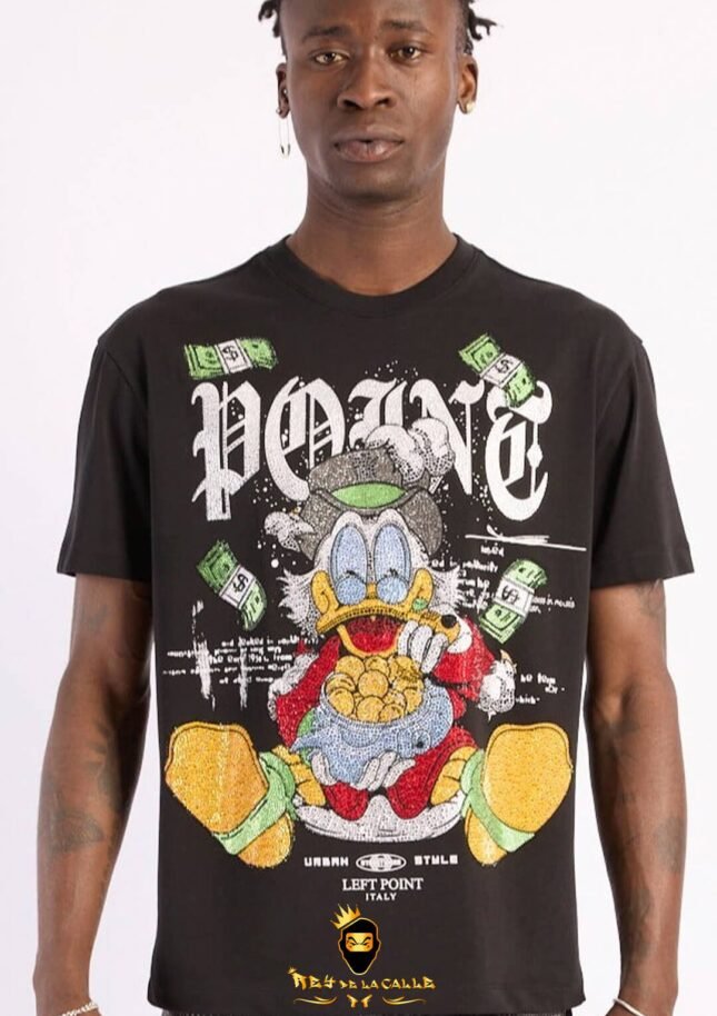 Camiseta Left Point Negra Pedrería Brillante Pato Point