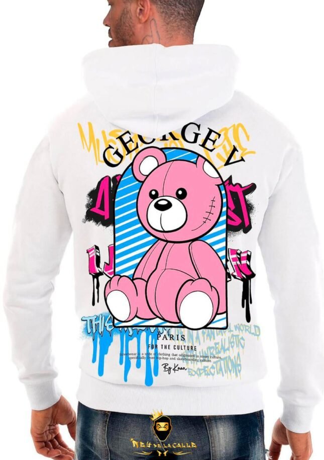 Sudadera Avenue George V París Blanca Oso Rosa