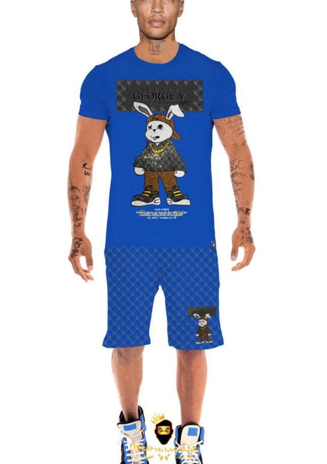 Conjunto Avenue George V Paris Azul Pedrería Brillante Conejo