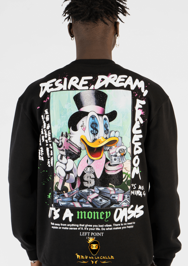 Sudadera Left Point Negra Pedrería Brillante Pato Desire Dream