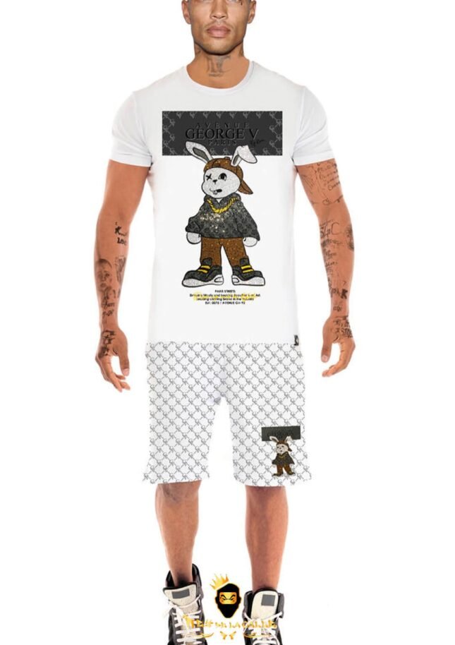 Conjunto Avenue George V Paris Blanco Pedrería Brillante Conejo