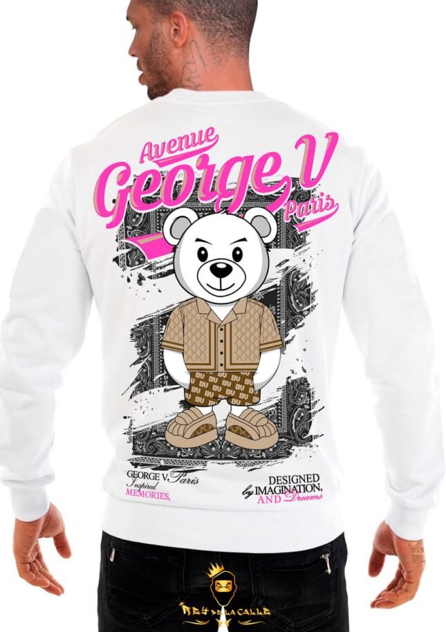 Sudadera Avenue George V París Blanca Oso Designed Imagination