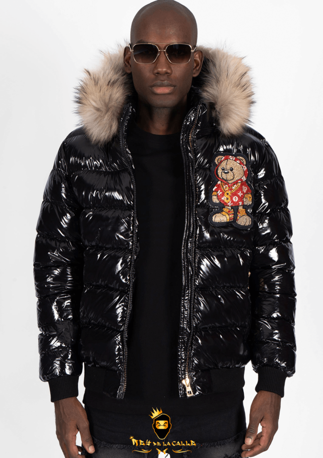 Chaqueta Left Point Negra Pedrería Brillante Oso Sueter Rojo