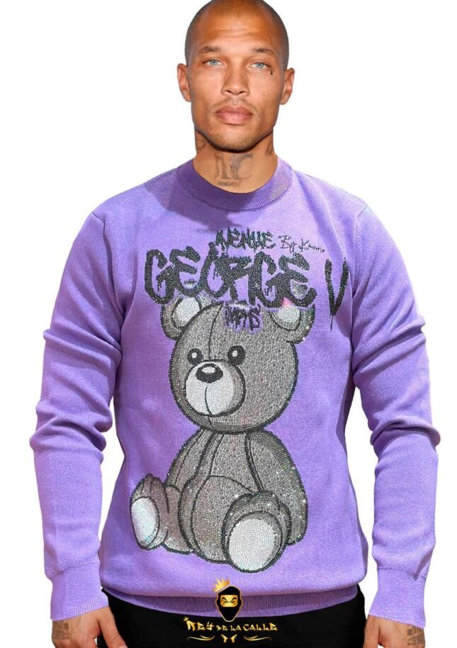 Sudadera Avenue George V París Purpura Pedrería Brillante Oso Gris