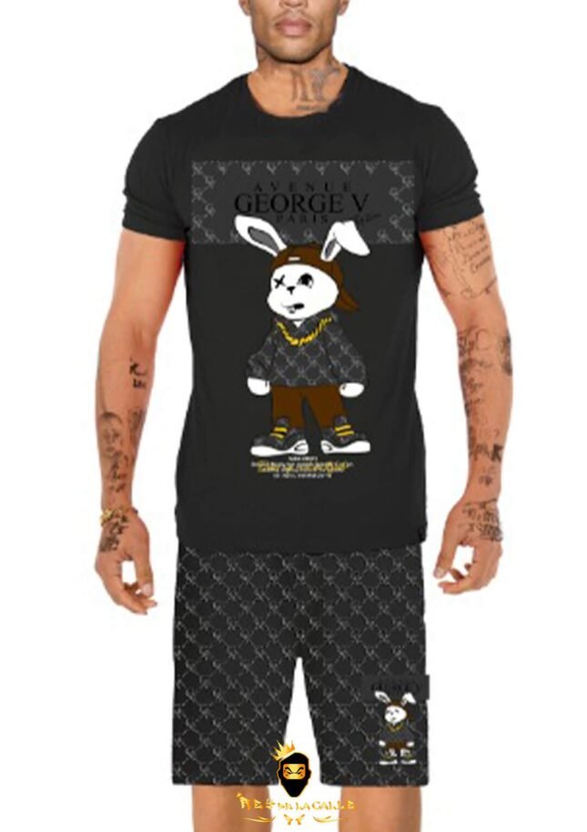 Conjunto Avenue George V Paris Negro Pedrería Brillante Conejo