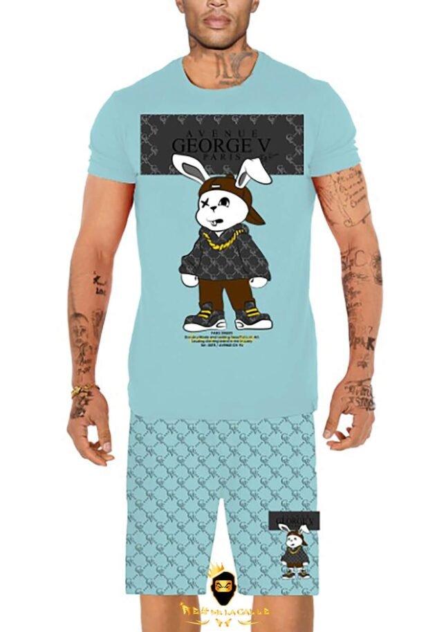 Conjunto Avenue George V Paris Azul Celeste Pedrería Brillante Conejo