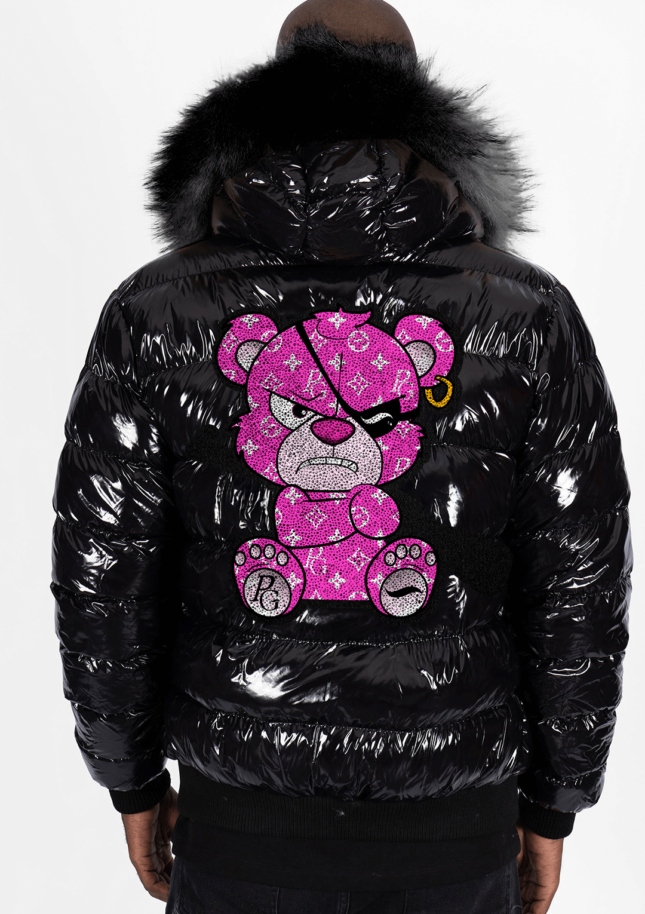 Chaqueta Pirate Gang París Negra Pedrería Brillante Oso Rosa