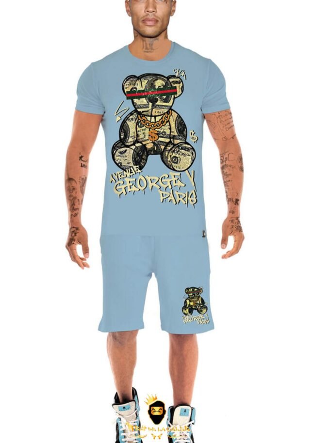 Conjunto Avenue George V Paris Azul Pedrería Brillante Oso Dollar