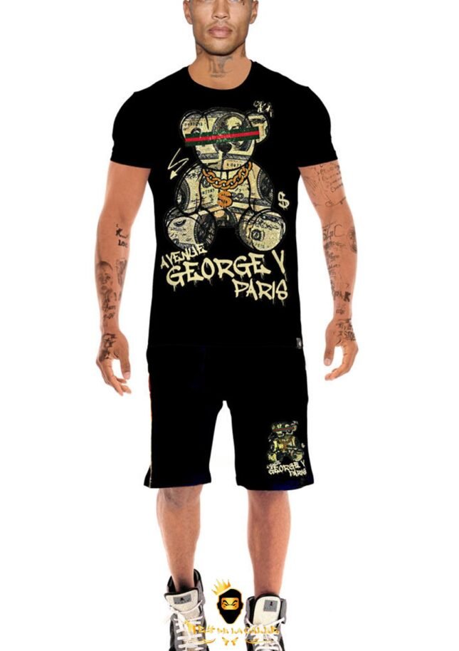 Conjunto Avenue George V Paris Negro Pedrería Brillante Oso Dollar