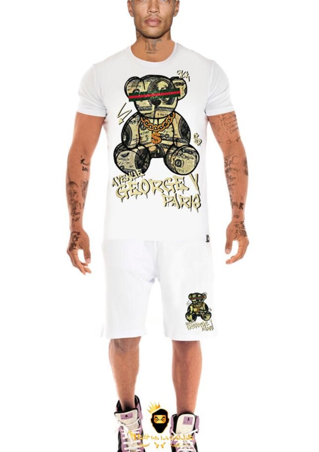 Conjunto Avenue George V Paris Blanco Pedrería Brillante Oso Dollar