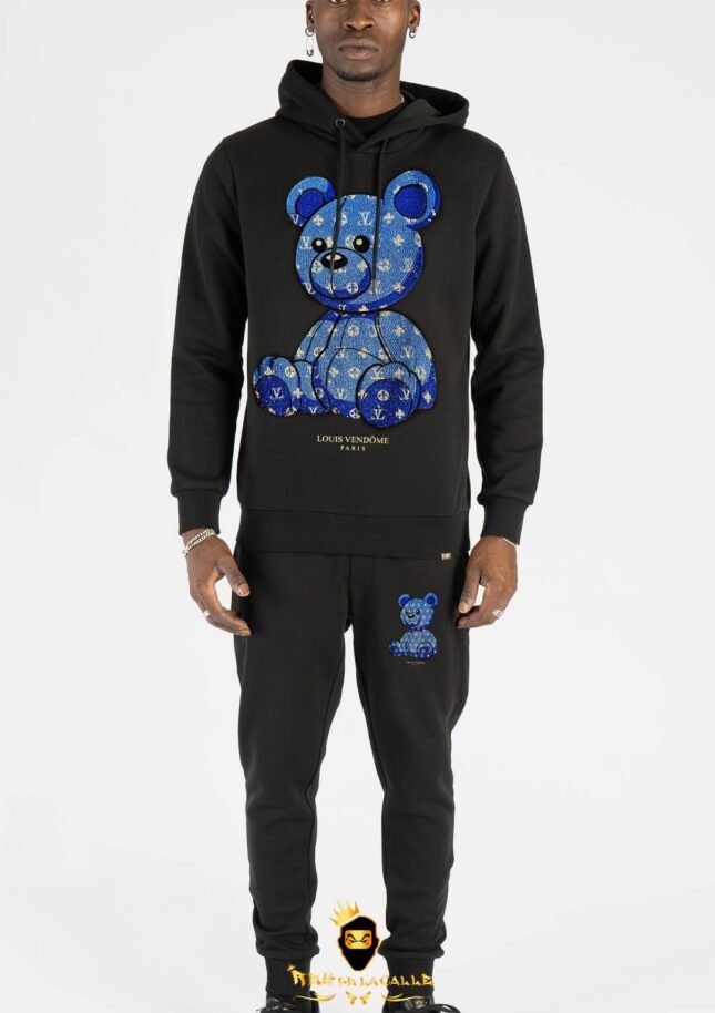 Conjunto Louis Vendome Negro Pedrería Brillante Oso Azul