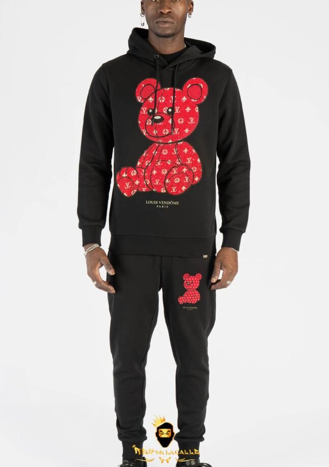 Conjunto Louis Vendome Negro Pedrería Brillante Oso Rojo