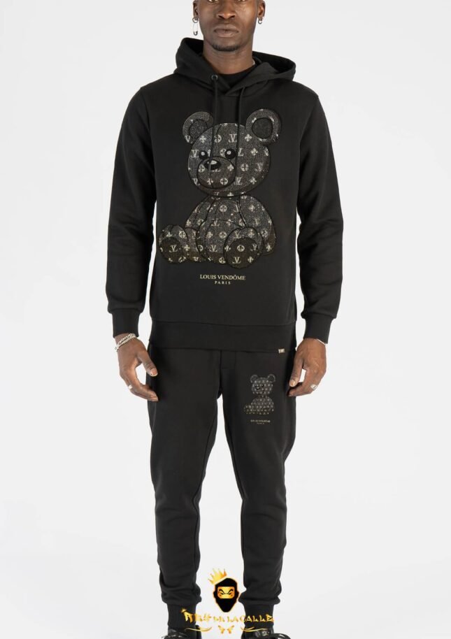 Conjunto Louis Vendome Negro Pedrería Brillante Oso Negro
