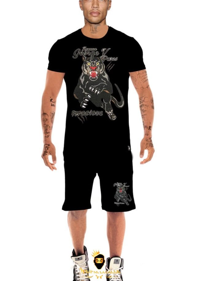 Conjunto Avenue George V Paris Negro Pedrería Brillante Pantera