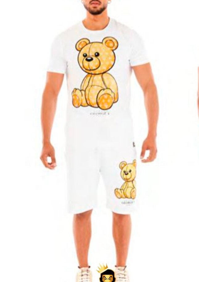 Conjunto Avenue George V Paris Blanco Pedrería Brillante Oso Dorado