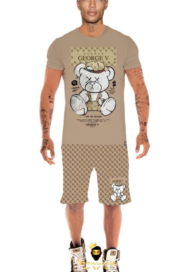 Conjunto Avenue George V Paris Beige Pedrería Brillante Oso