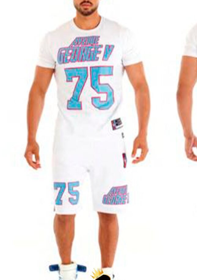 Conjunto Avenue George V Paris Blanco Pedrería Brillante 75 Azul